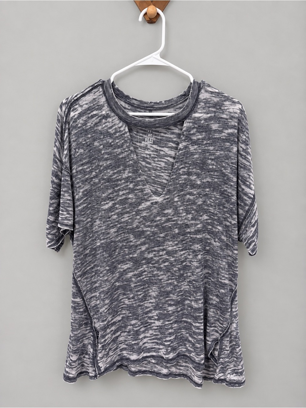 We The Free Distressed Gray Marled V-Neck Tee